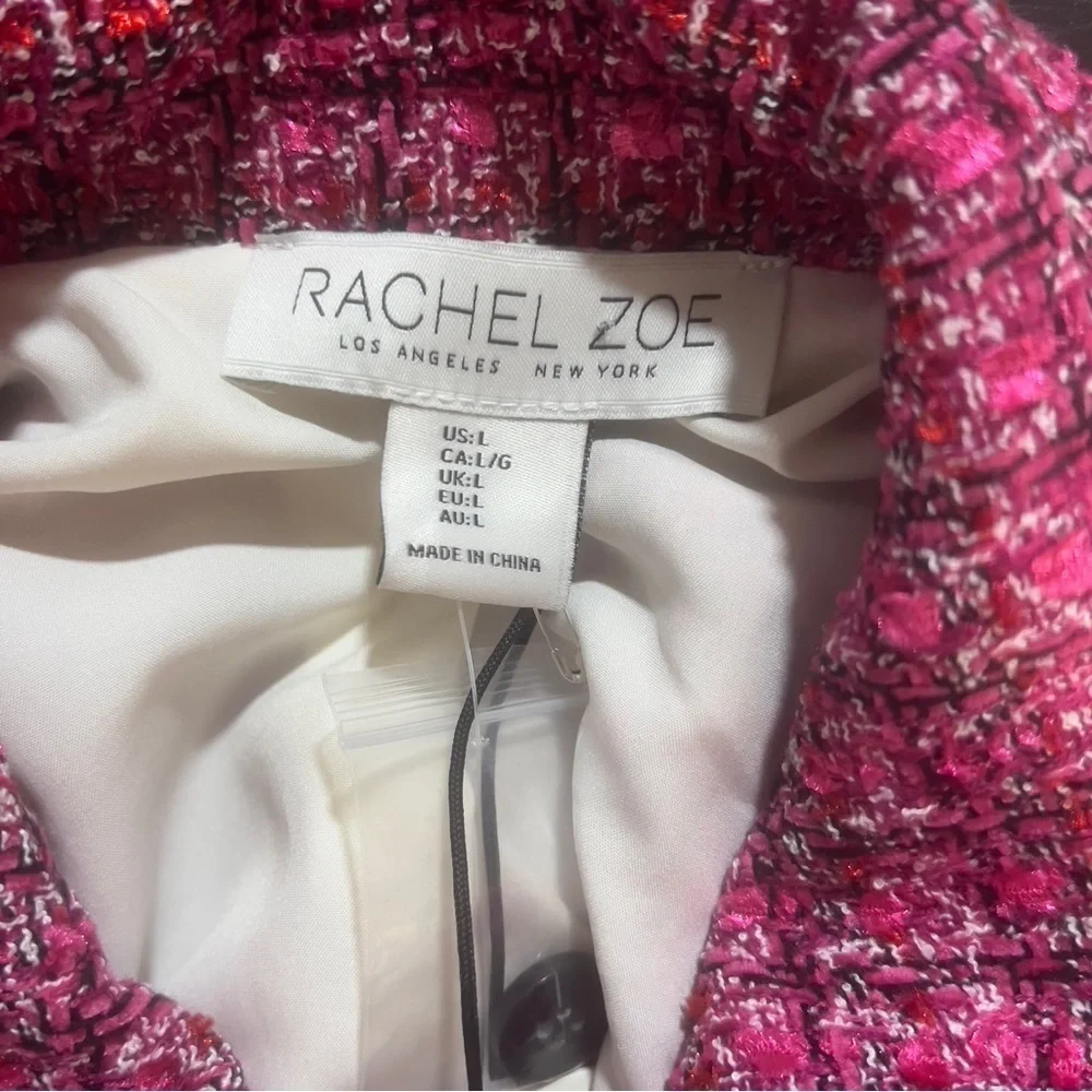 Rachel Zoe pink/black/white plaid boucle crop jacket new with tags
